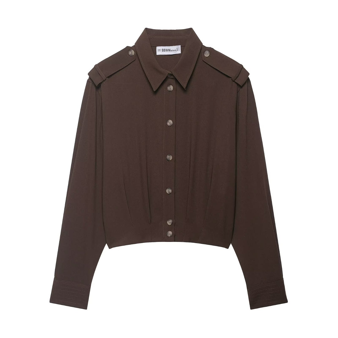 Women Cropped Blouse with Decorative Epaulettes and Tailored Corset Look Mune Fashion