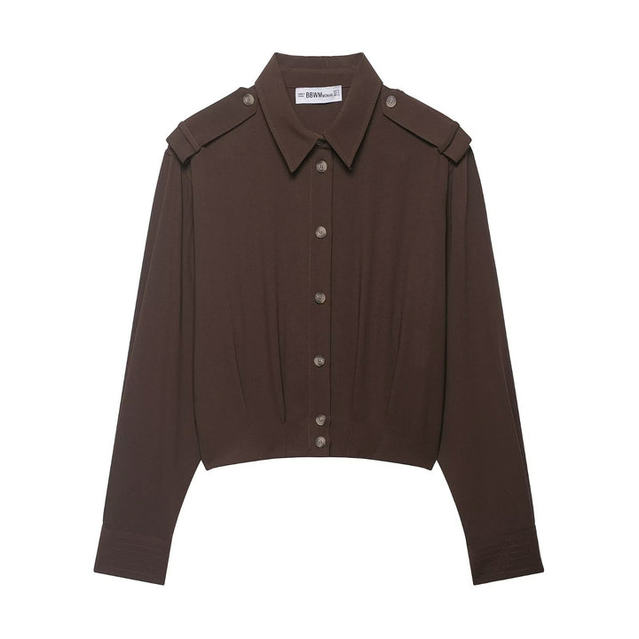 Women Cropped Blouse with Decorative Epaulettes and Tailored Corset Look Mune Fashion