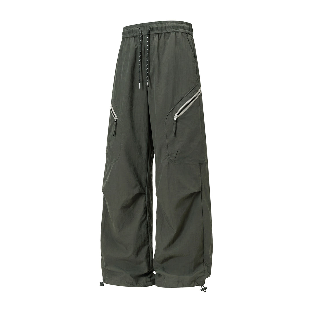 Unisex Wide Outdoor Cargo Pants with Drawstring Waist, Diagonal Zip Pockets and Adjustable Leg Opening Mune Fashion