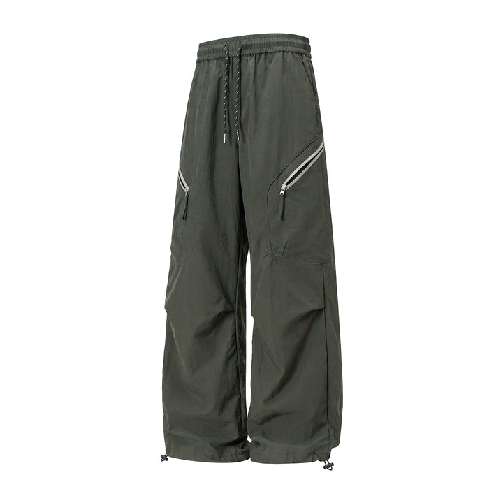 Unisex Wide Outdoor Cargo Pants with Drawstring Waist, Diagonal Zip Pockets and Adjustable Leg Opening Mune Fashion
