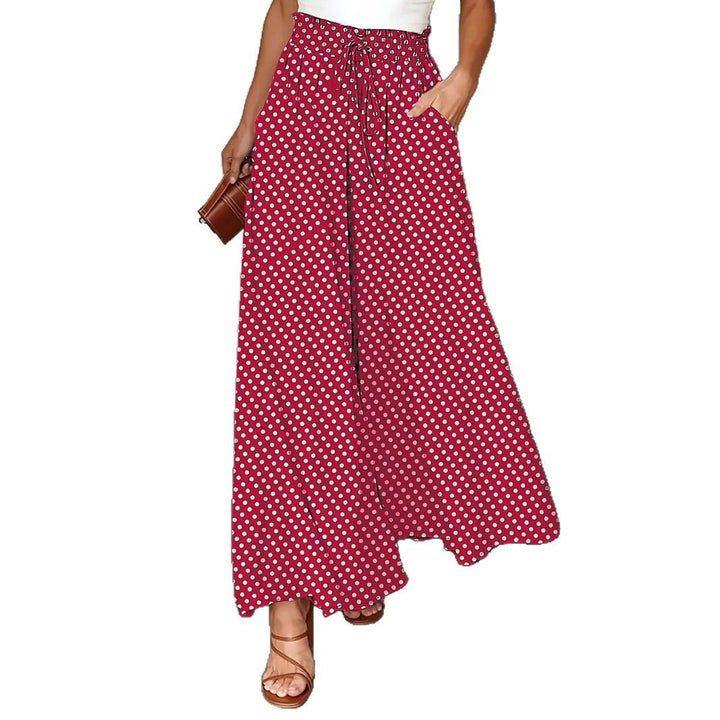 Women's Wide Cut Summer Pants with Polka Dot Design Mune Fashion