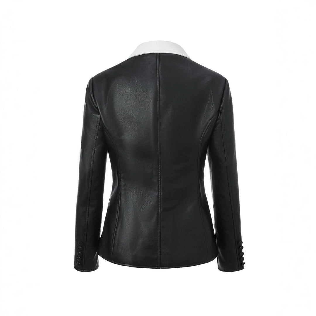 Women's contrast blazer made of faux leather with pointed lapels and tailored fit Mune Fashion