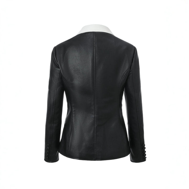 Women's contrast blazer made of faux leather with pointed lapels and tailored fit Mune Fashion
