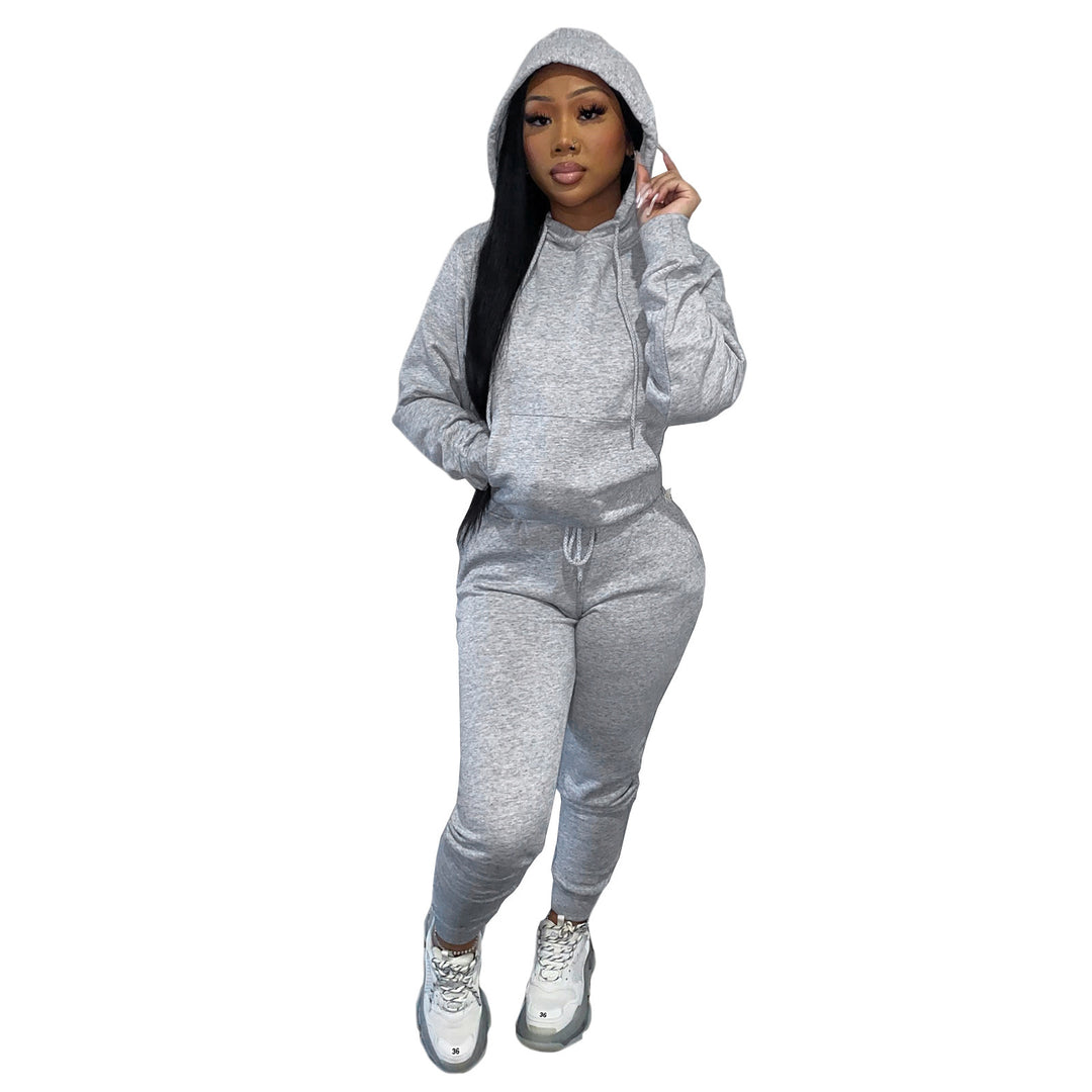 Women's Hooded Lounge Set with Kangaroo Pocket Tailored Jogging Pants and Cuffs Mune Fashion