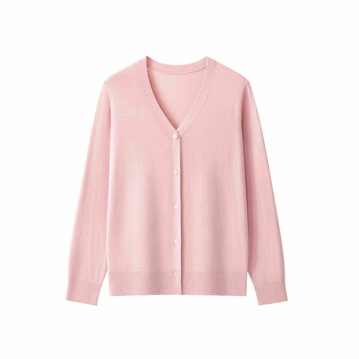 Women’s fine knit cardigan with V-neck, full button placket and light fall Mune Fashion