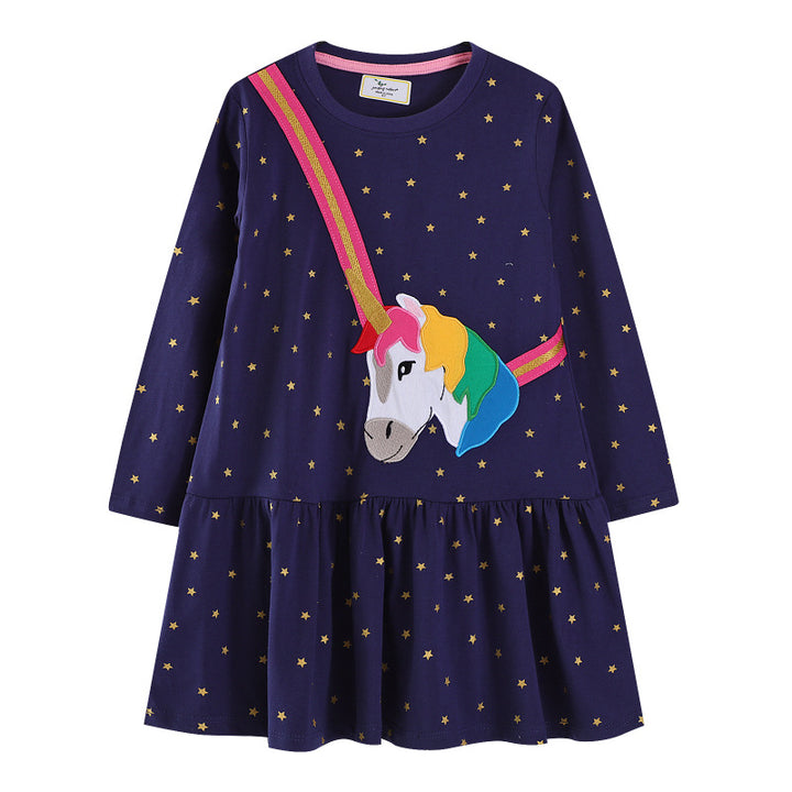 Girls long sleeve dress with enchanting unicorn appliqué design Mune Fashion