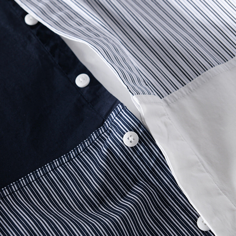 Men's Contrasted Patchwork Shirt with Block and Pinstripes Mune Fashion