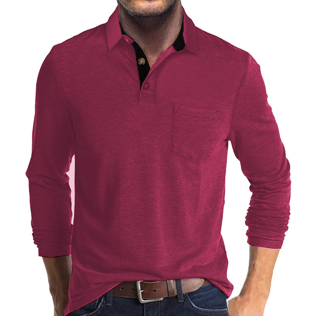 Men's long-sleeve polo shirt with chest pocket, contrasting button placket, and casual stretch fit Mune Fashion