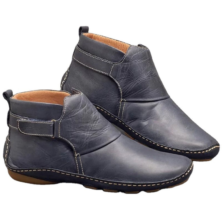 Women's ankle-high soft leather imitation ankle boots with adjustable Velcro strap, padded shaft, and flexible profile sole Mune Fashion