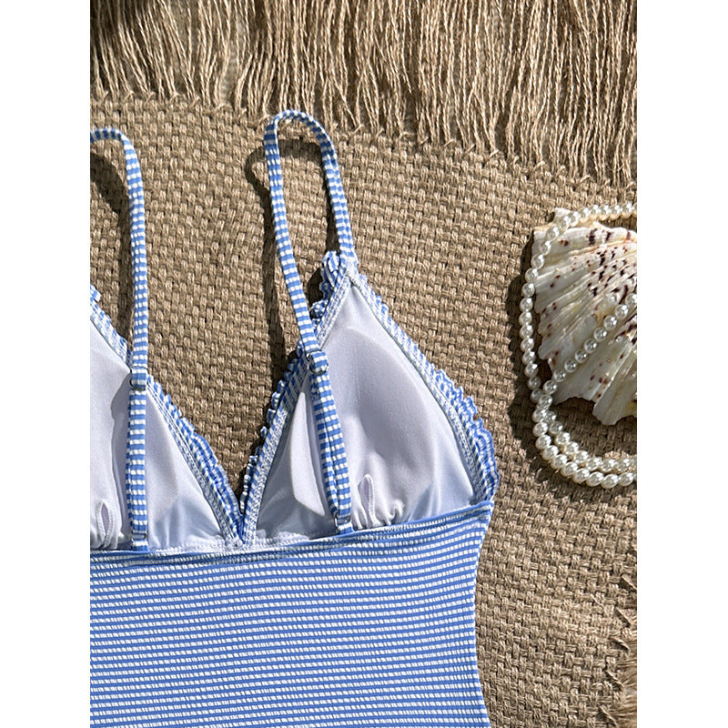 Women's one-piece swimsuit with adjustable straps and floral ruffle design Mune Fashion