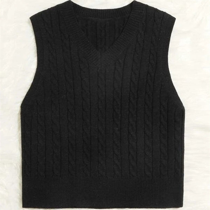 Ladies' Knit Vest with V-Neck and Cable Pattern Mune