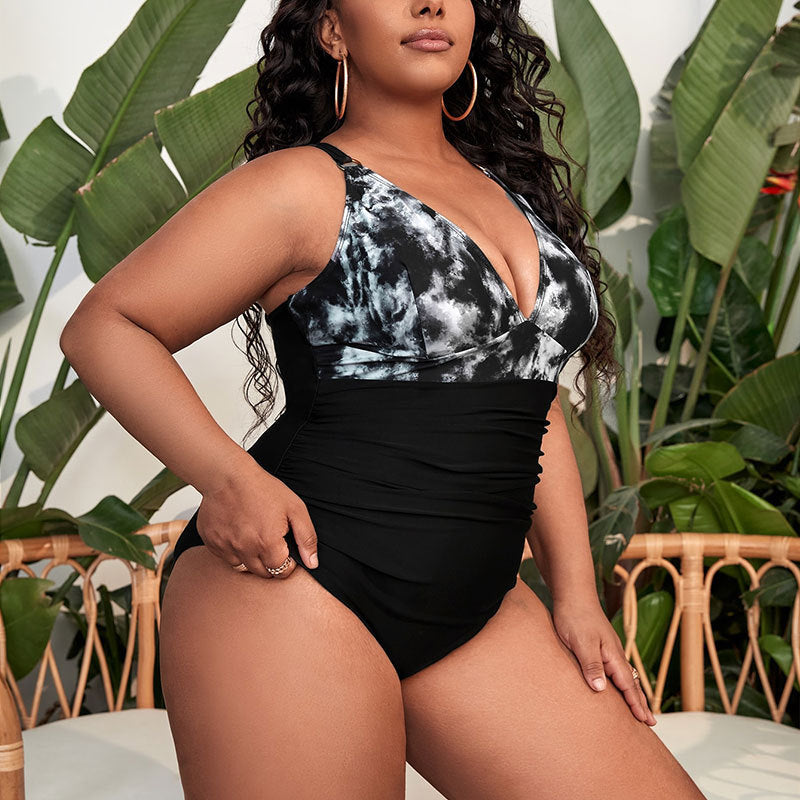 Women's One-Piece Swimsuit with Deep V-Neck and Innovative Ruching Mune Fashion