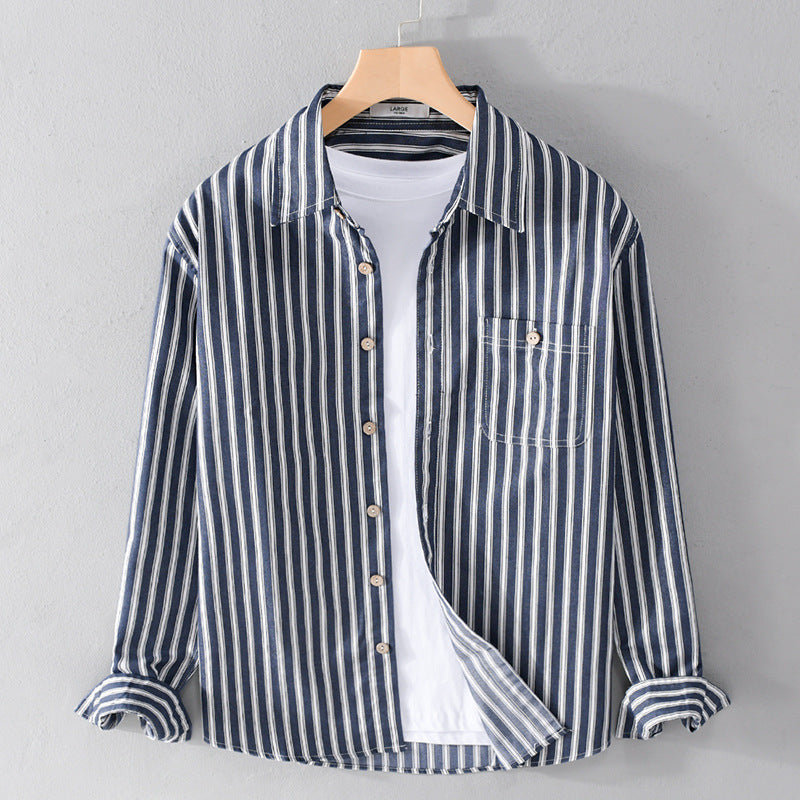 Men's Casual Striped Linen Blend Shirt Jacket in Relaxed Fit with Chest Pocket Mune Fashion
