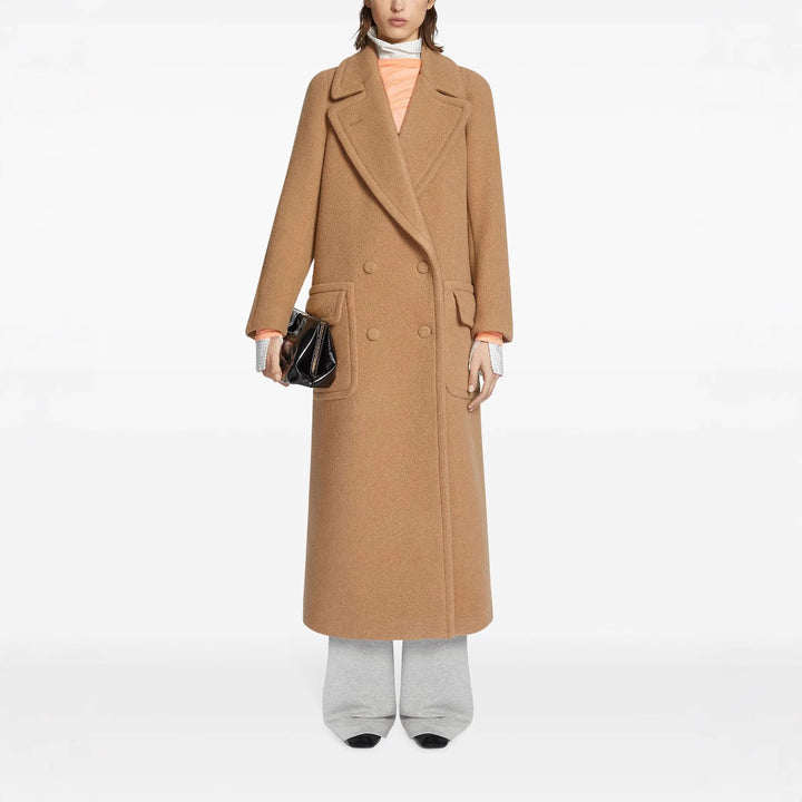Women's Maxi Double-Breasted Wool Coat with Oversized Lapels and Flap Pockets Mune Fashion