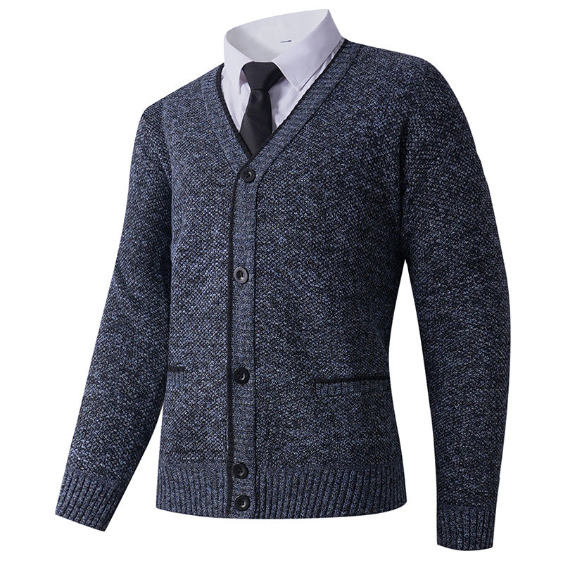 Men's Structured Knit Cardigan with V-Neck, Button Placket and Pockets Mune Fashion