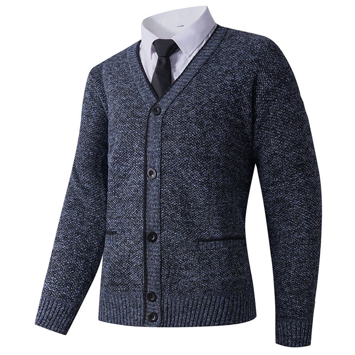 Men's Structured Knit Cardigan with V-Neck, Button Placket and Pockets Mune Fashion