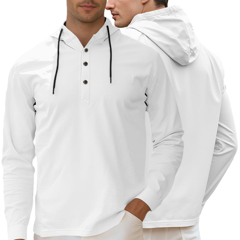 Men's Hooded Henley Long Sleeve Shirt made of lightweight stretch jersey with drawstring Mune Fashion