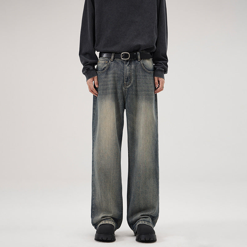 Men's Ultra Wide Stonewashed Baggy Jeans with Drop Crotch and Soft Fade Details Mune Fashion
