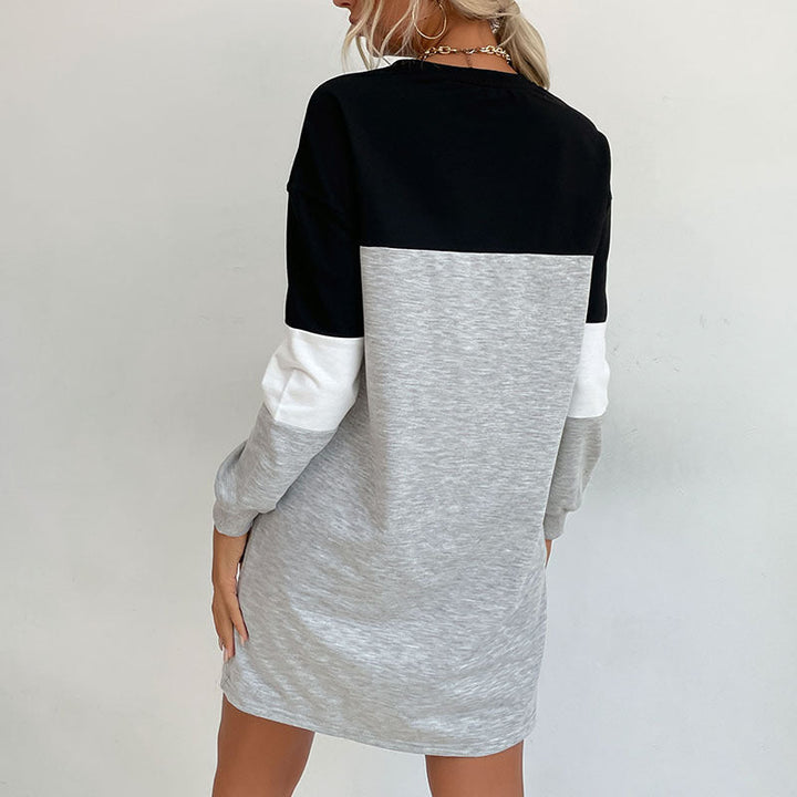 Women's short-cut colorblock sweatshirt dress made from cotton blend with round neckline Mune Fashion