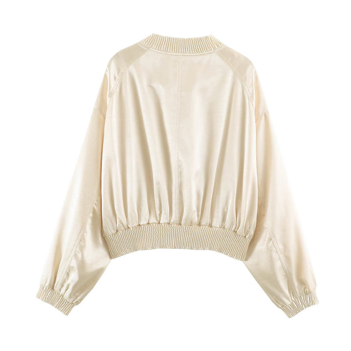 Ladies Silky Cropped Bomber with Gathered Hem, Raglan Sleeves and Insert Pockets Mune Fashion
