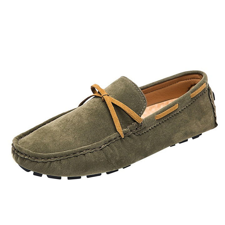 Men's suede moccasins with soft plush lining, decorative tassel, and textured rubber outsole Mune Fashion