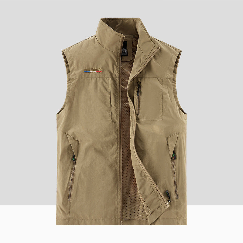 Men's Lightweight Multifunctional Outdoor Utility Vest with Mesh Lining and Multiple Zipper Pockets Mune Fashion