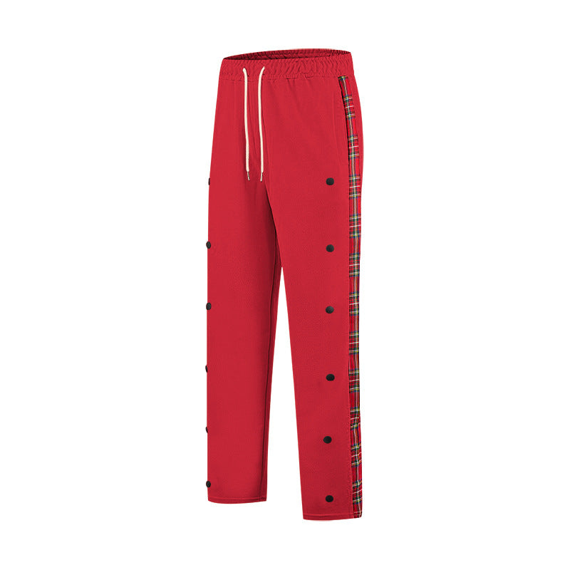 Men's loose jogging pants with side check stripe and snap button placket Mune Fashion