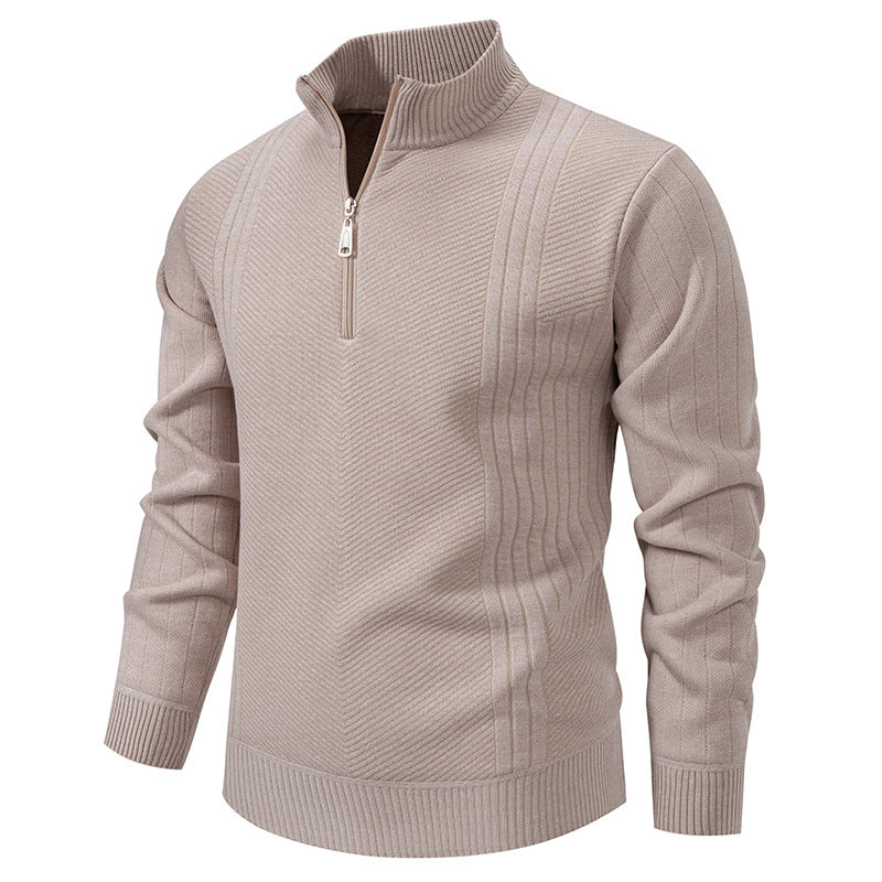 Men's Troyer sweater with half zipper, chevron structure and elastic ribbed cuffs Mune Fashion