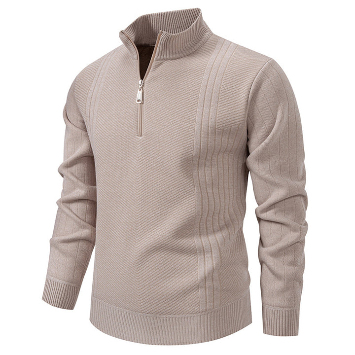 Men's Troyer sweater with half zipper, chevron structure and elastic ribbed cuffs Mune Fashion