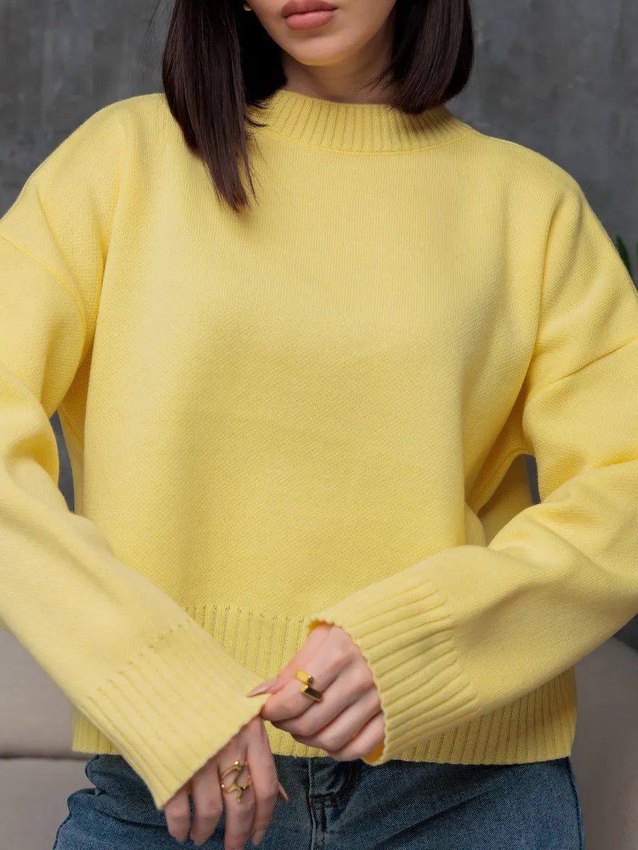Women's Comfortable Knit Sweater with Round Neckline