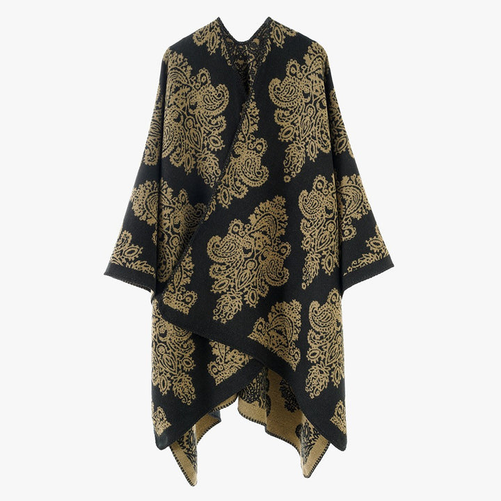 Women Oversized Wrap Cape with Double-Sided Jacquard and Asymmetric Zip Hem Mune Fashion
