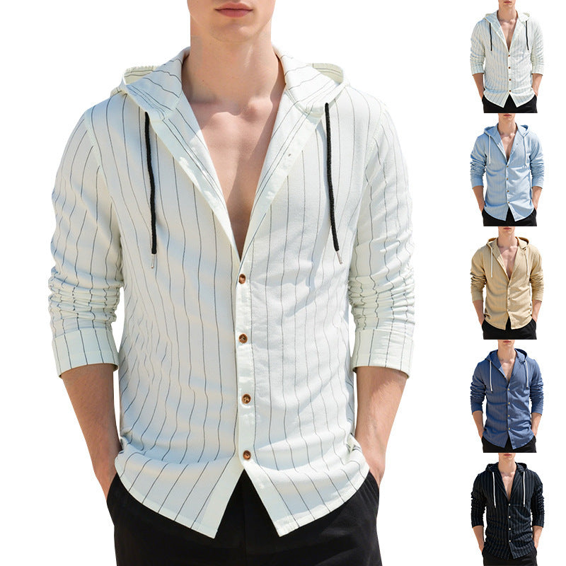 Men's modern hooded shirt with slim fit, continuous button placket, and fine pinstripe structure Mune Fashion