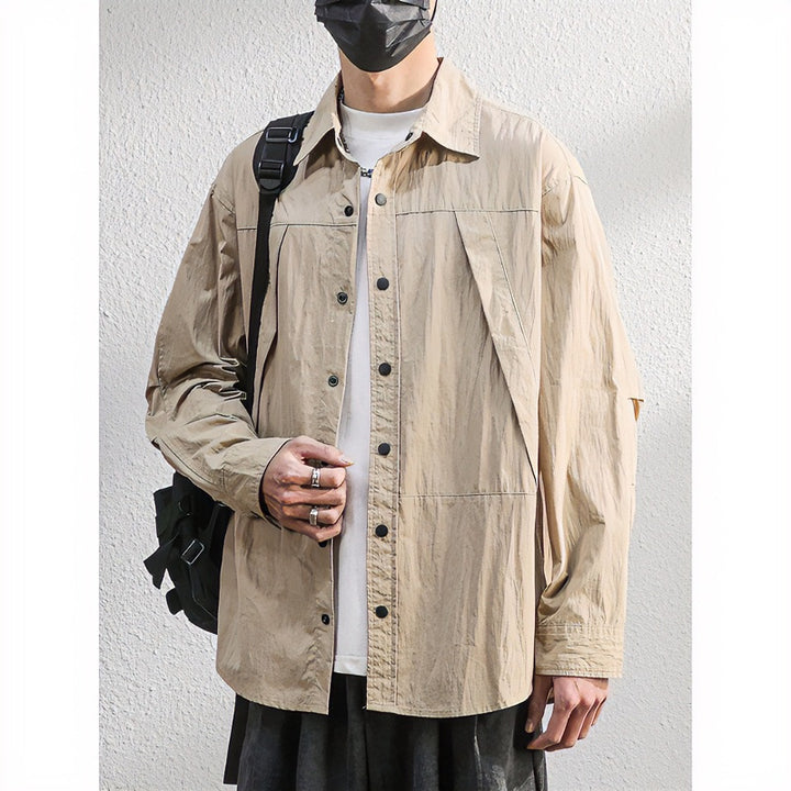 Men's Lightweight Overshirt Shirt Jacket in Relaxed Fit with Press Stud Placket and Pleat Detail Mune Fashion