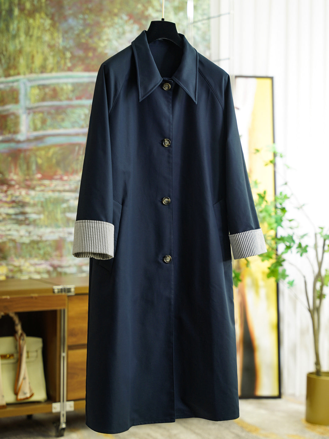 Women Elegant Trench Coat with Contrast Details Mune Fashion