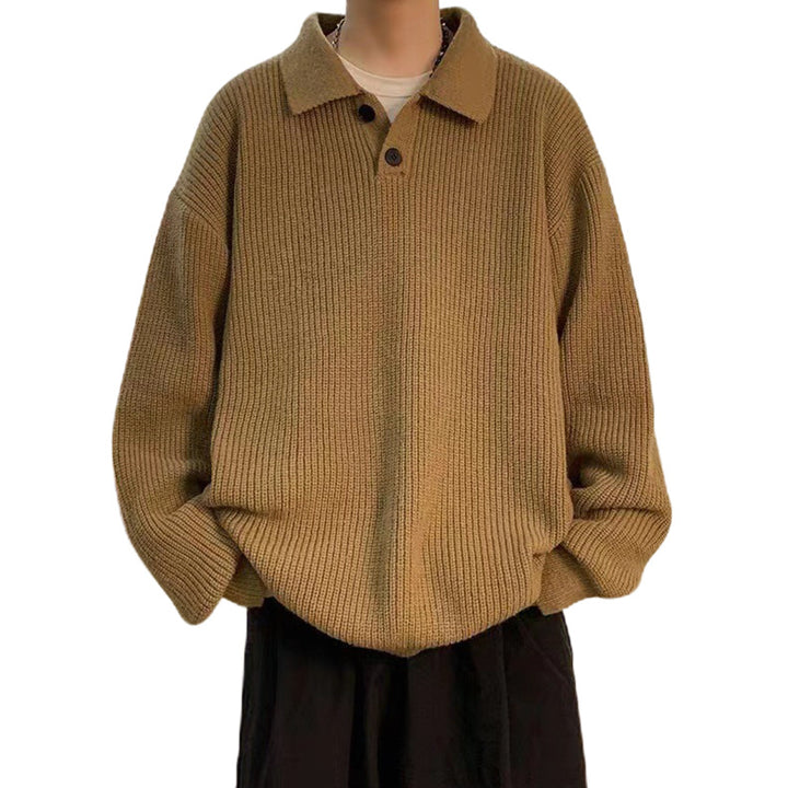 Ladies Comfortable Chunky Knit Sweater with Collar Mune Fashion