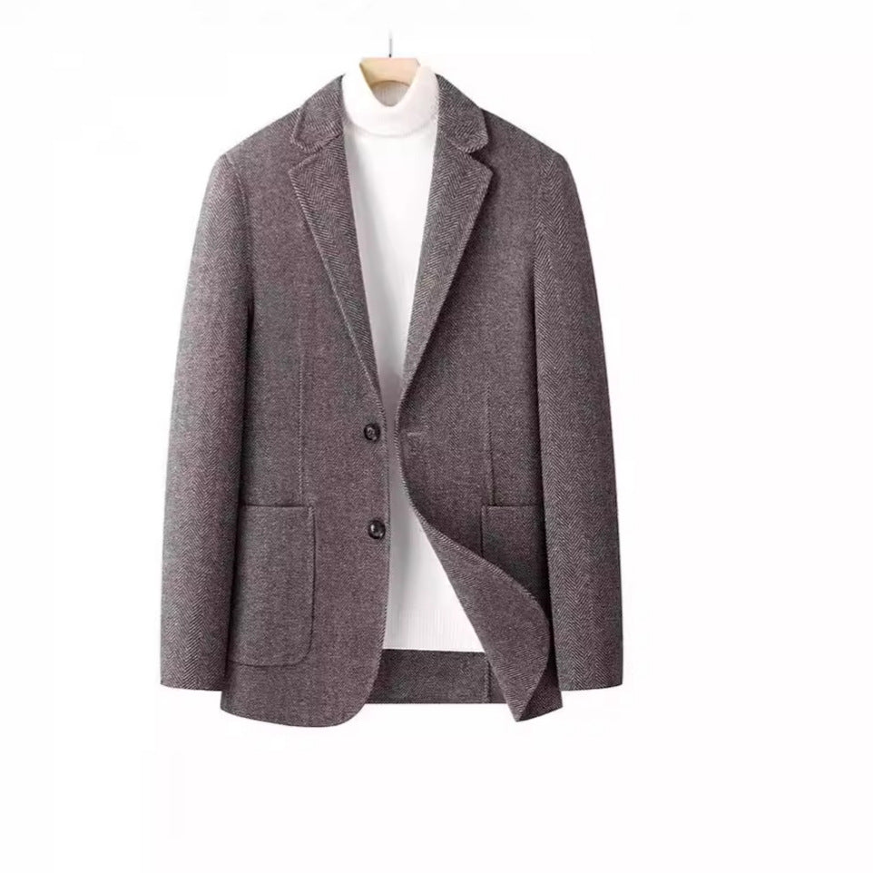 Men's Blazer Herringbone Wool Blend with Two-Button Closure and Patch Pockets Mune Fashion