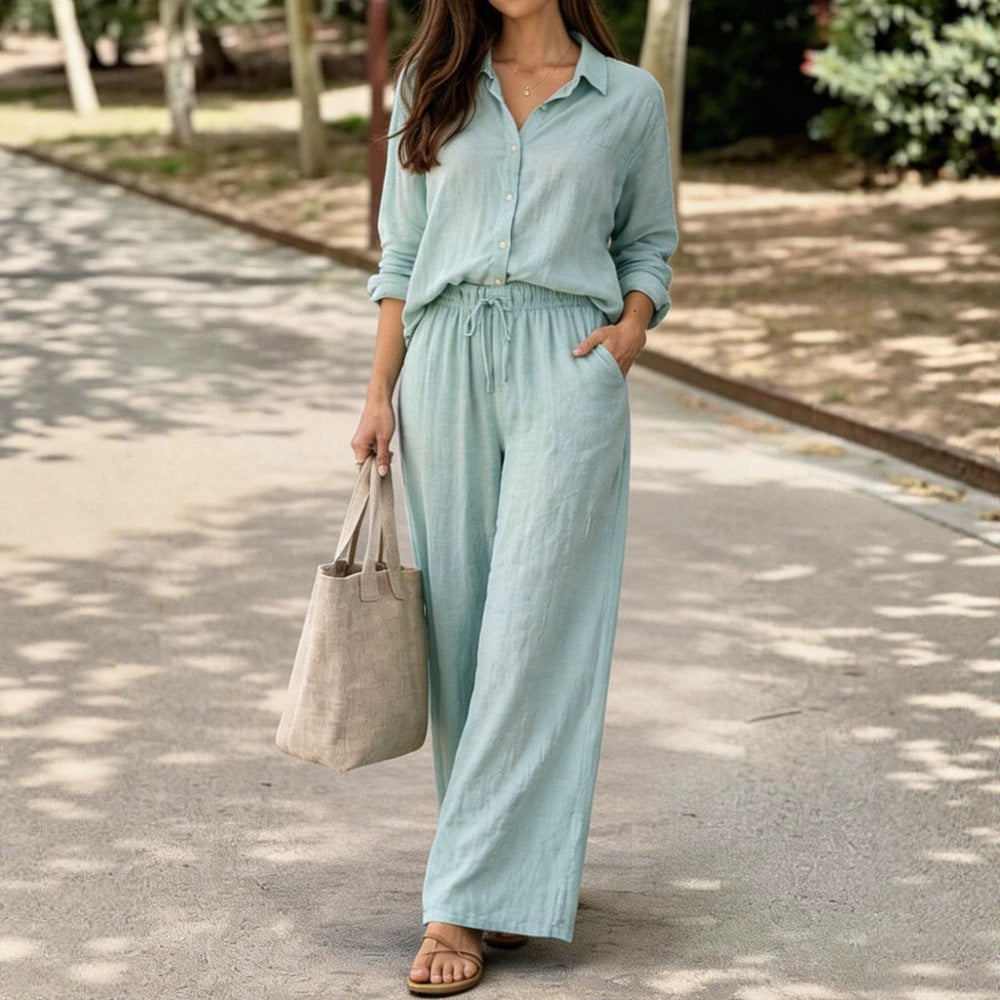 Ladies Lightweight and Comfortable Summer Blouse with Wide Pants Mune Fashion