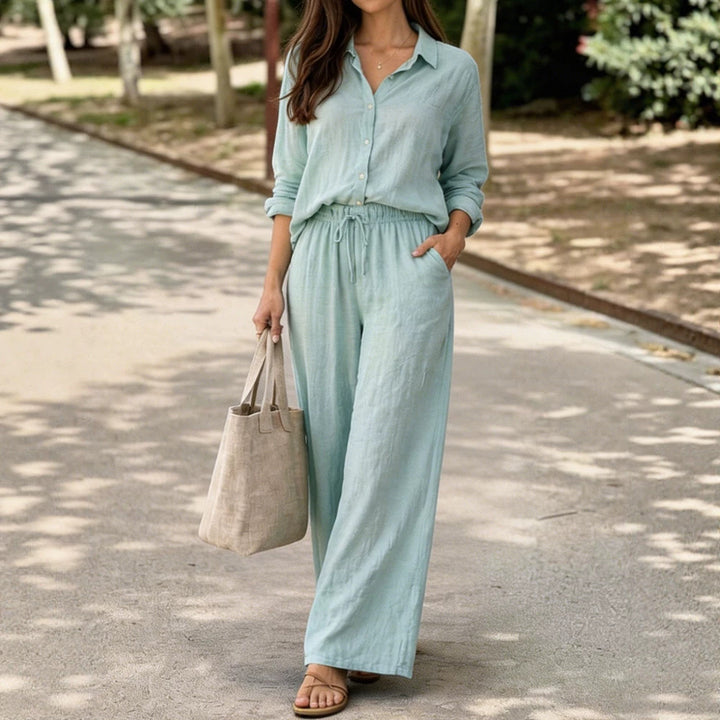 Ladies Lightweight and Comfortable Summer Blouse with Wide Pants Mune Fashion