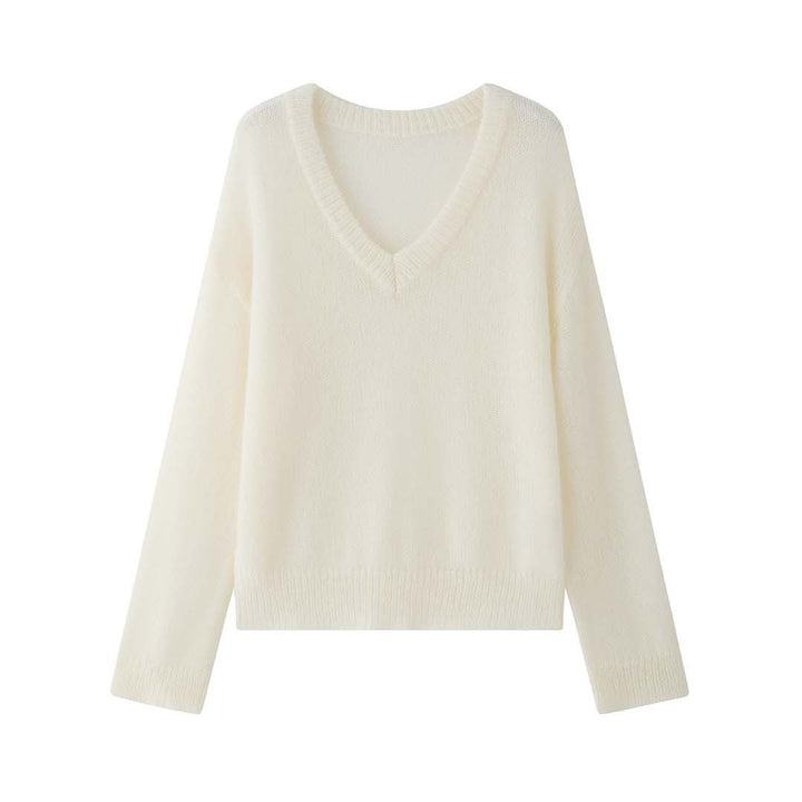 Women Oversize Mohair-Mix V-Neck Pullover with Extra Wide Sleeve Mune Fashion