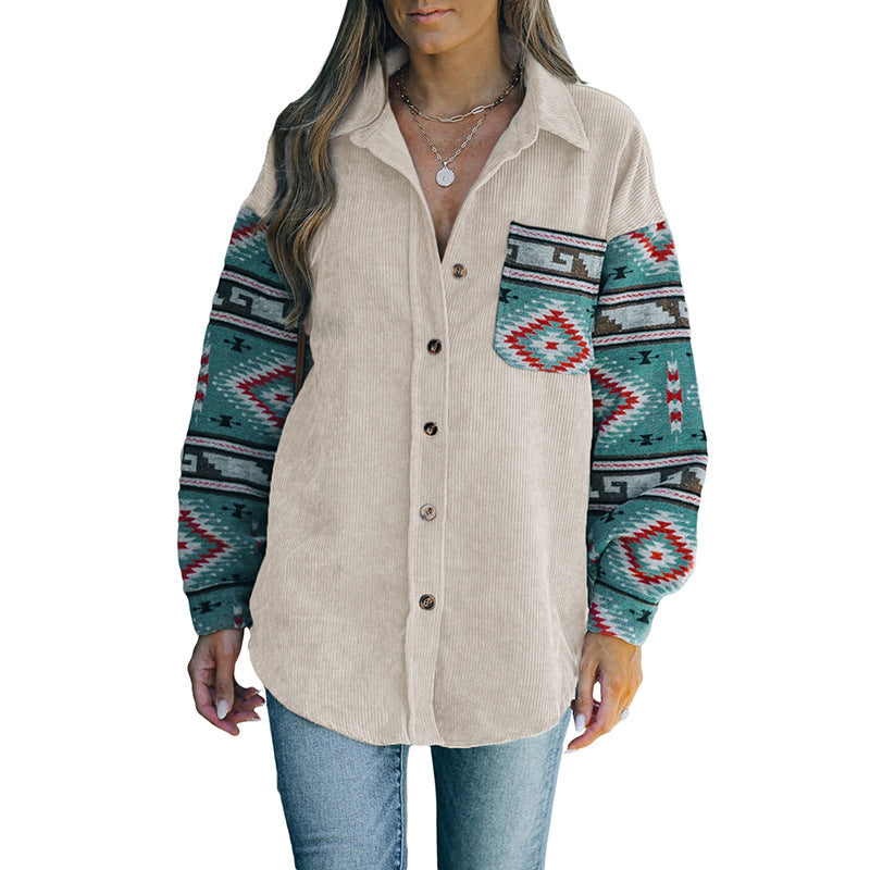 Women Casual Checkered Corduroy Shirt Blouse Mune Fashion