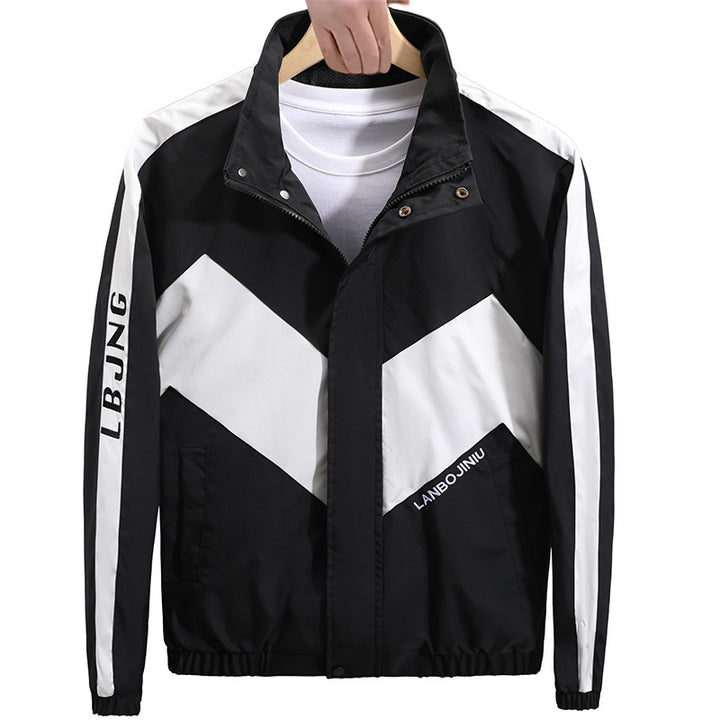 Men's sporty transitional jacket with high collar and modern geometric accents Mune Fashion