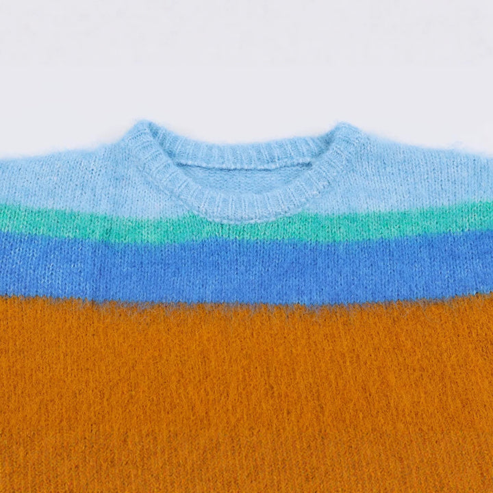 Women's Oversize Mohair-Look Striped Sweater with Round Neckline Mune Fashion