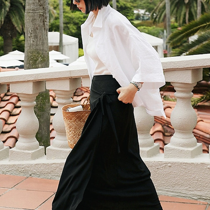 Women's Lightweight Oversized Shirt made of Linen Blend with Boxy Silhouette and Asymmetrical Hem Mune Fashion
