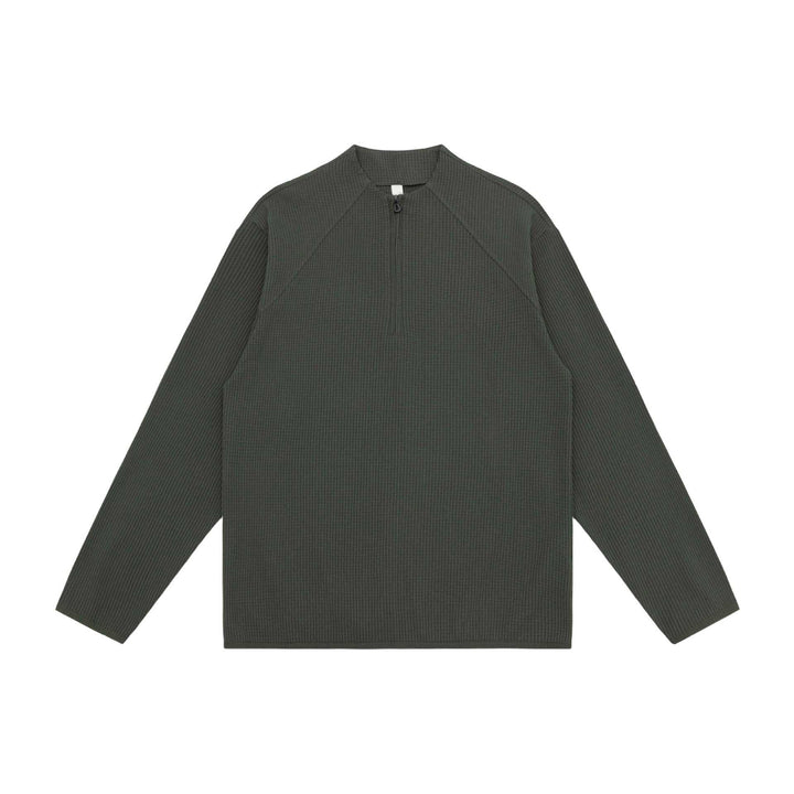 Unisex Waffle Structure Half-Zip Pullover with Short Zipper and Boxy Silhouette Mune Fashion