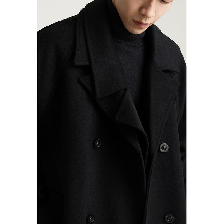 Men's wool coat in a loose fit with double-breasted button placket and wide lapels Mune Fashion