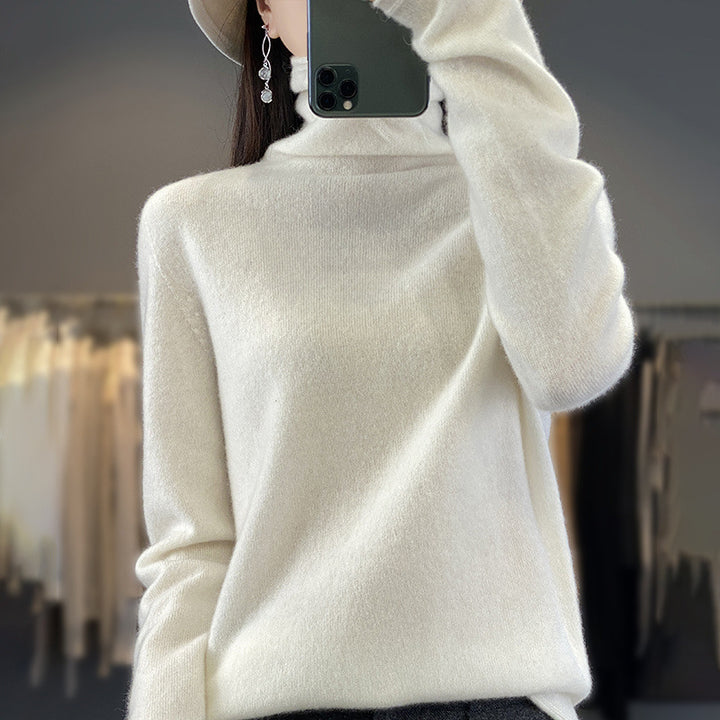 Women's Soft Fine Knit Roll Neck Sweater with Cashmere-Like Feel and Extended Cuffs Mune Fashion