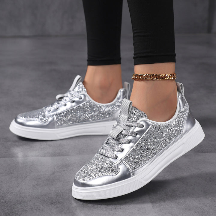 Women’s Glitter Casual Sneakers with Metallic Details, Padded Entry and Non-Slip Rubber Sole Mune Fashion