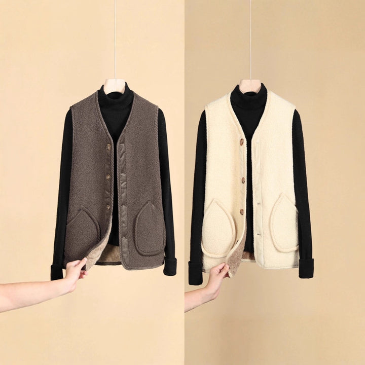 Women's Sleeveless Thermofleece Vest with Button Placket and Round Pockets Mune Fashion