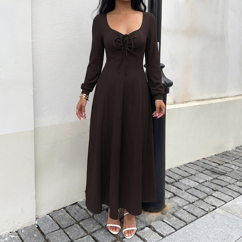 Women Elegant Maxi Dress with Lacing Details Mune Fashion