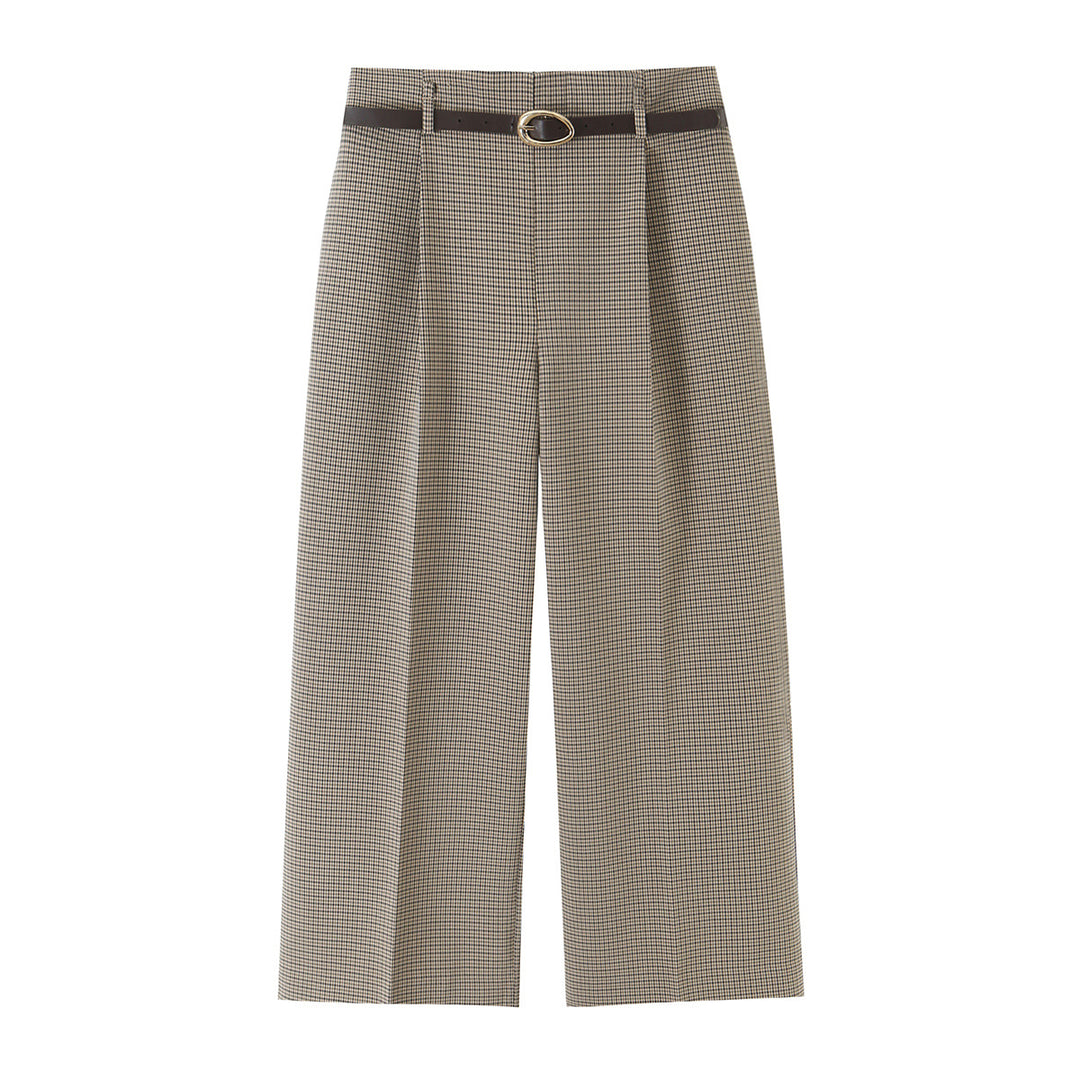 Women's Wide High-Waisted Trousers with Crease and Slim Belt Mune Fashion
